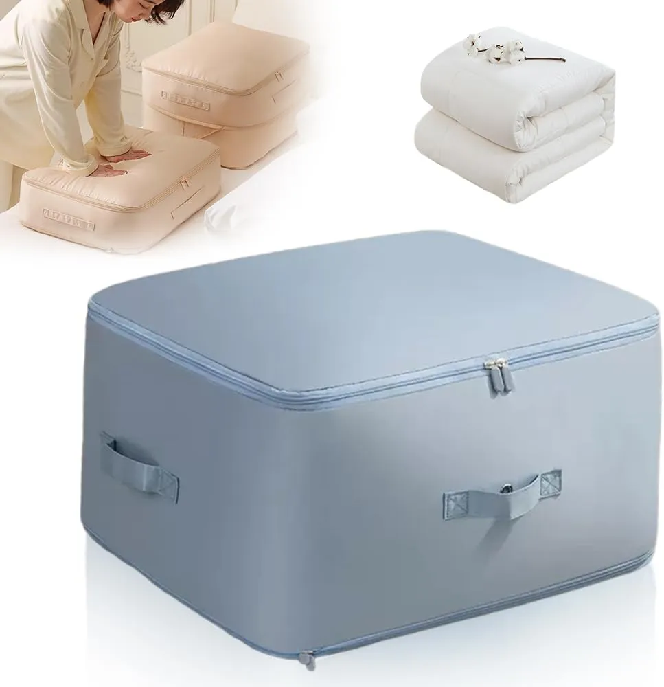 2025 Ultra Space Saving Self Compression Organizer, Portable Heavy Duty Moving Tote Comforter Storage Bag, Upgrade Quilt Compression Storage Bag Packaging Cube Bedding Storage Bag (Dark Blue, Large)