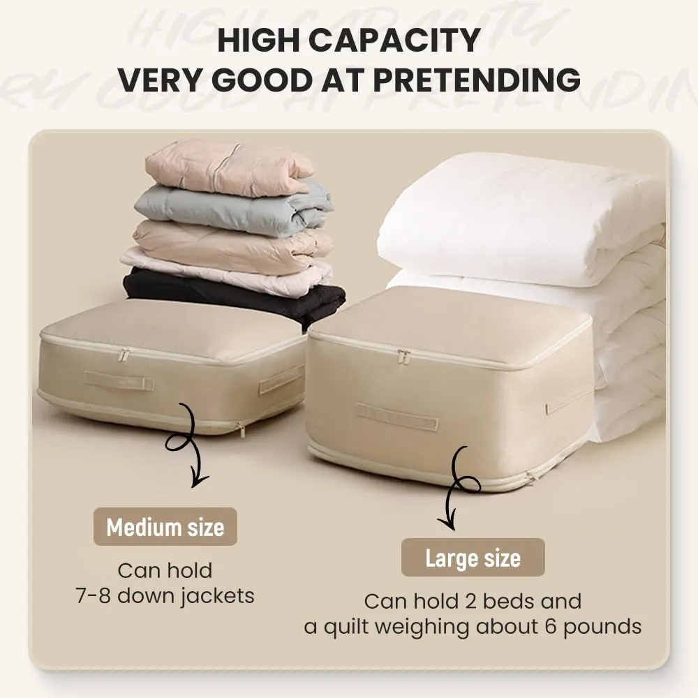 2025 Ultra Space Saving Self Compression Organizer, Portable Heavy Duty Moving Tote Comforter Storage Bag, Upgrade Quilt Compression Storage Bag Packaging Cube Bedding Storage Bag (Dark Blue, Large)