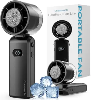 [2025 Upgraded] Handheld Portable Fan, Ice Cooling Fan, High Speed, Rechargeable, 5000mAh, 16H Max, LED Display, 100-Speed, 90° Foldable, 3-IN-1 Portable Hand/Desk/Neck Fan for Travel, Gift(Black)