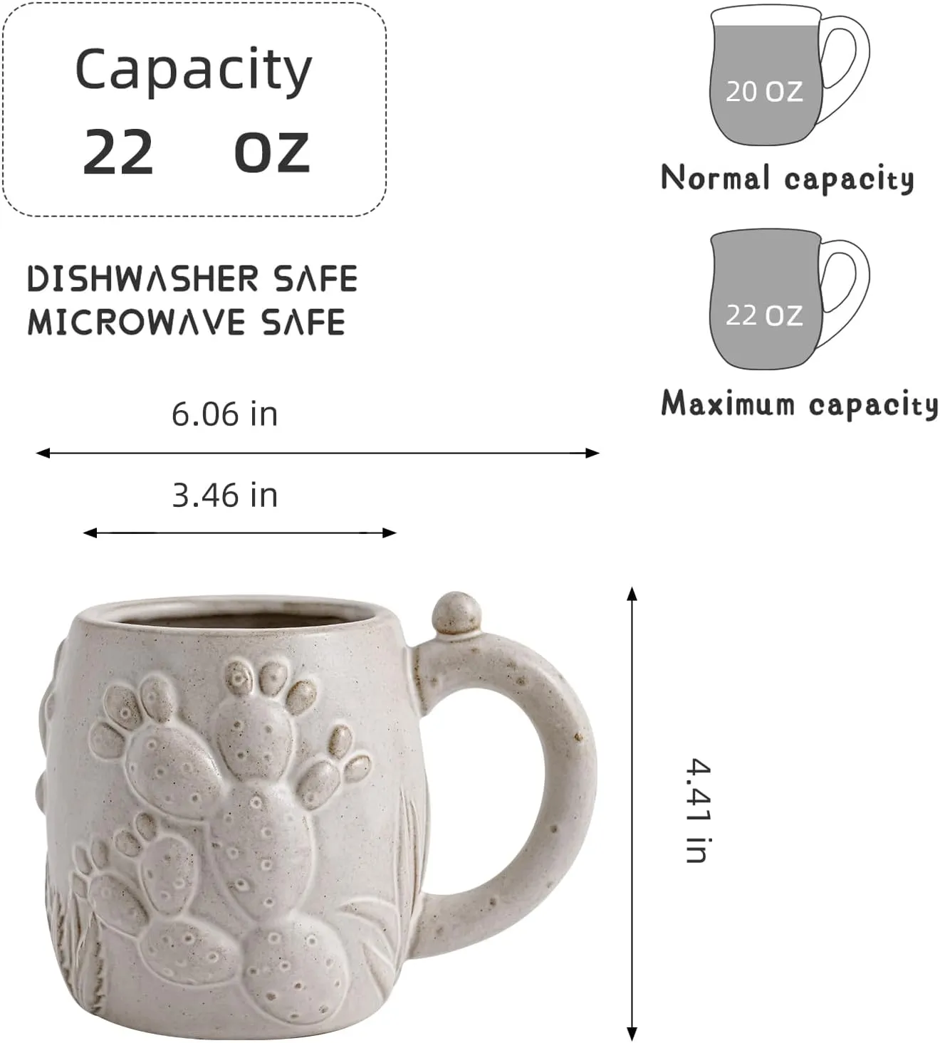 22 oz Cactus Mug, Large Ceramic Coffee Mug, 3D Cactus Coffee Mug for Office and Home, Cool Novelty Birthday Gift, Novelty Coffee Mugs