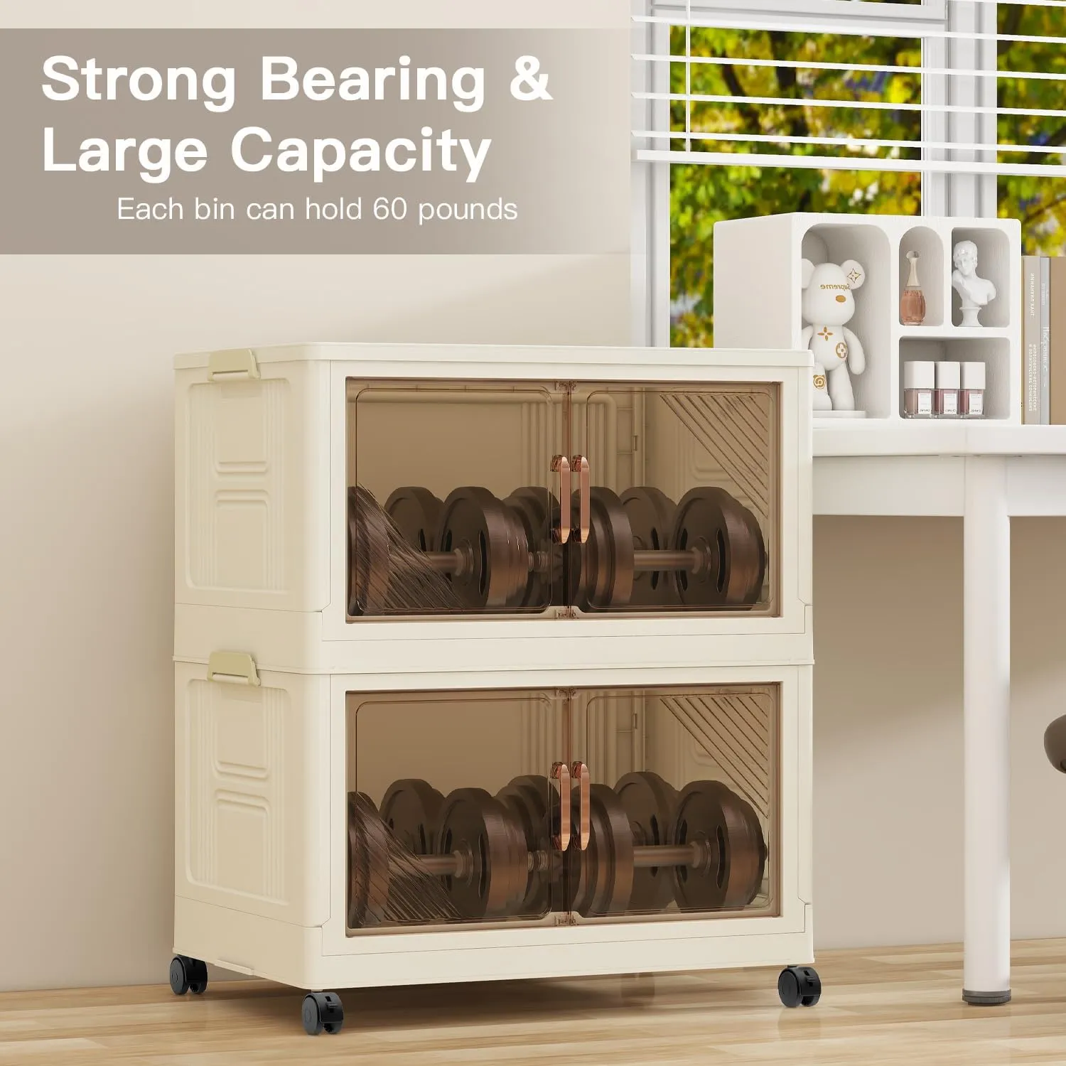 23 Gal Stackable Storage Bins with Lids, Closet Organizers and Storage, Collapsible Storage Bin with Wheels, Plastic Clothes Storage Cabinet Containers for Home,Office,Dorm 5Pack