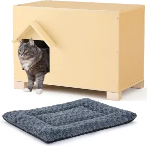 23.6 x 15.7 x 13.4 Inch Wooden Outdoor Cat Houses Heavy Duty Feral Cat Shelter Large Wooden Cat Condo Sturdy Waterproof and Insulated with Escape Door and Warm Cat Bed Cat Hideaway Hideout Cave
