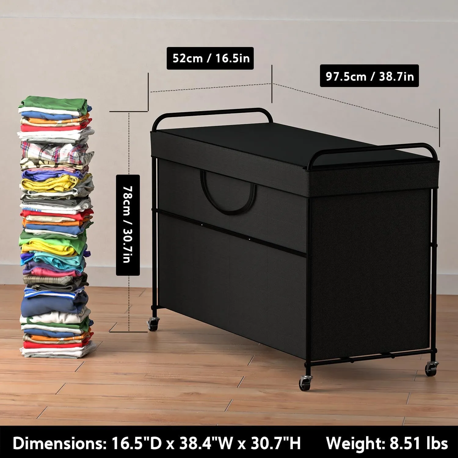 240L Large Laundry Hamper, 4 Compartment Laundry Basket with Lid, Removable Bag & Metal Structure with Industrial Wheels, Suitable for Bathroom, Dorm Room, Laundry Room (Black, 240L)