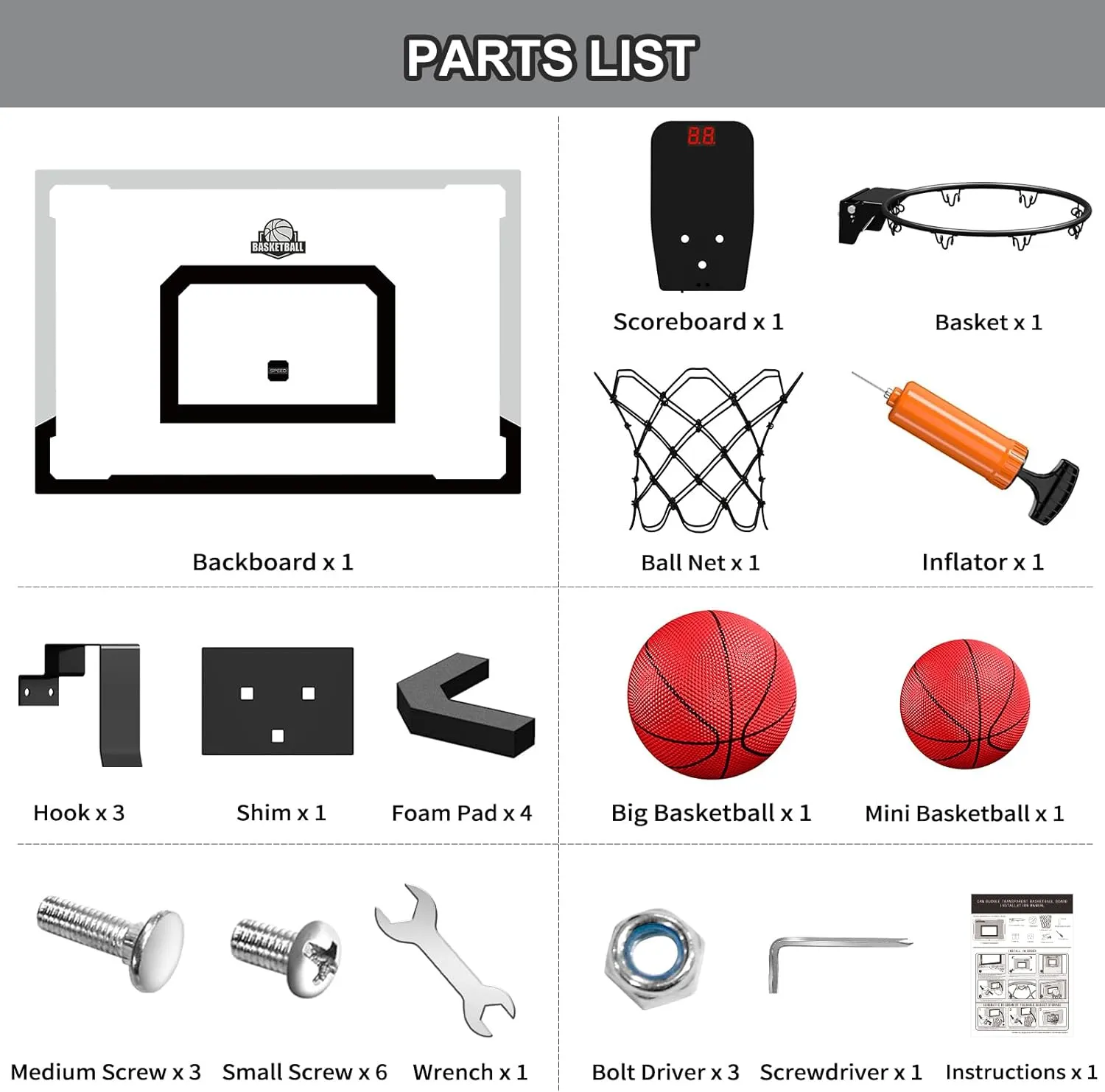 24" x 16" Large Basketball Hoop Indoor for Adults, Over The Door Basketball Hoop with Sturdy Backboard/Electronic Scoreboard, Basketball Toys Gifts Ideas for Man Kids Teens Boys Girls, Black