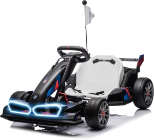 24V Licensed BMW Electric Go Kart, 7.5 MPH Drift Kart with 200W Motor, Outdoor Driftable Kids Race Pedal Go Karting Car w/Adjustable Seat, Lights, for 6 Years Old, Black