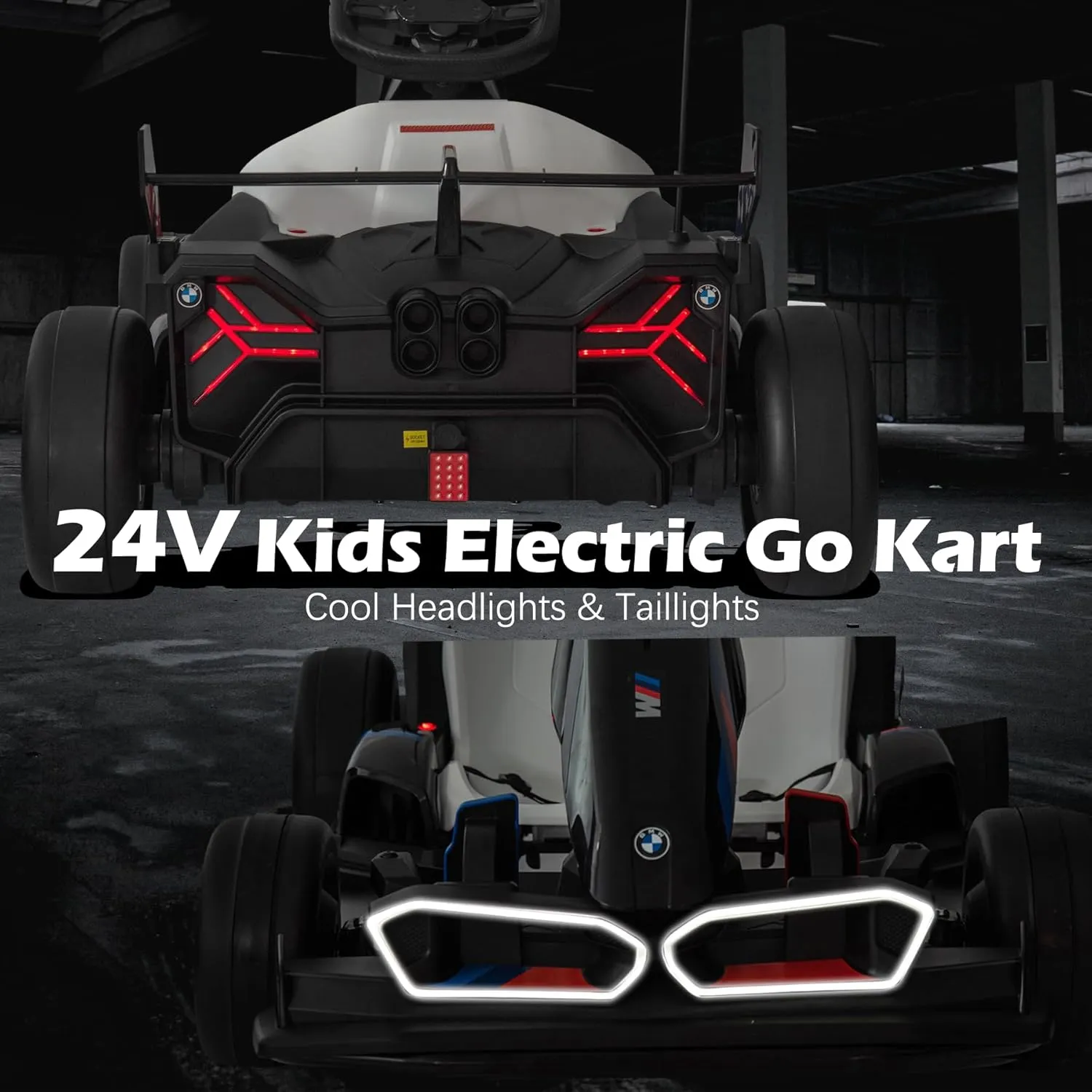24V Licensed BMW Electric Go Kart, 7.5 MPH Drift Kart with 200W Motor, Outdoor Driftable Kids Race Pedal Go Karting Car w/Adjustable Seat, Lights, for 6 Years Old, Black