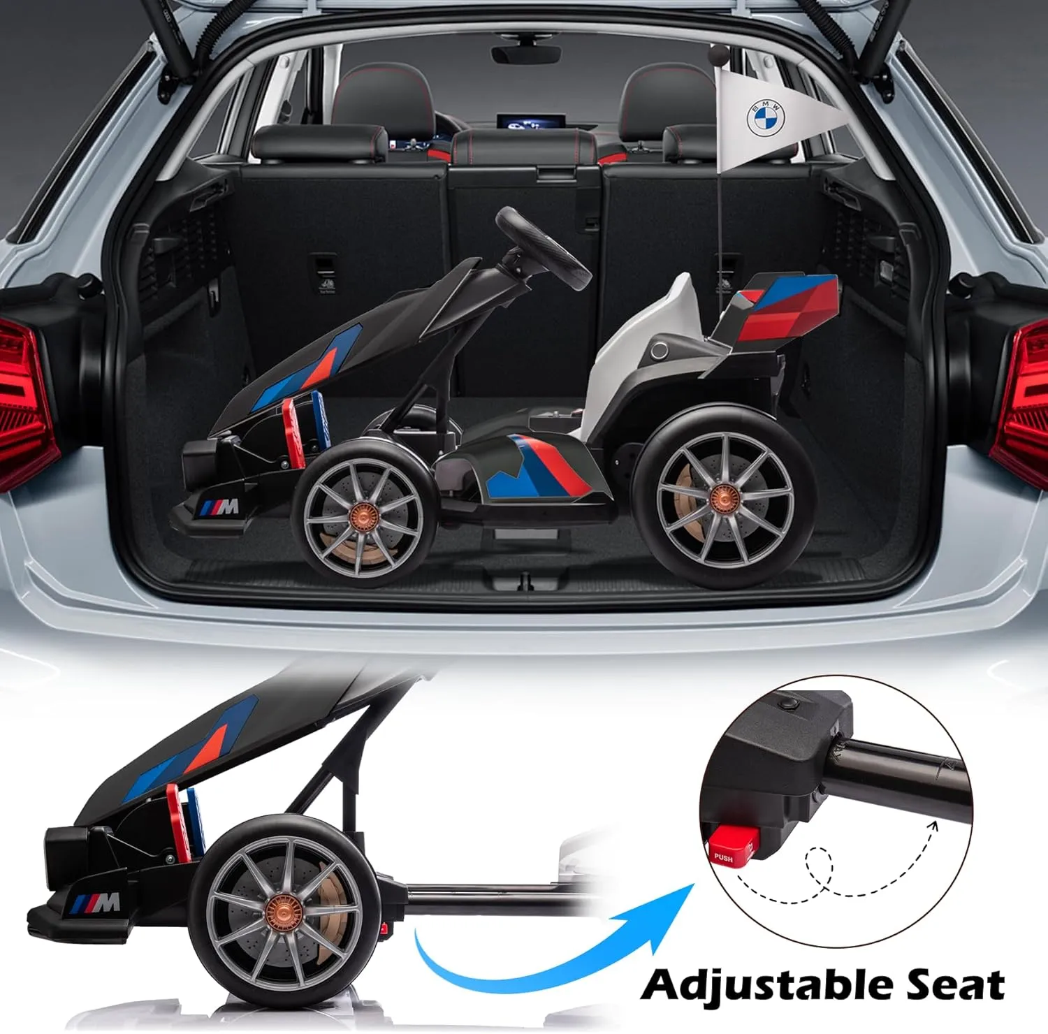 24V Licensed BMW Electric Go Kart, 7.5 MPH Drift Kart with 200W Motor, Outdoor Driftable Kids Race Pedal Go Karting Car w/Adjustable Seat, Lights, for 6 Years Old, Black