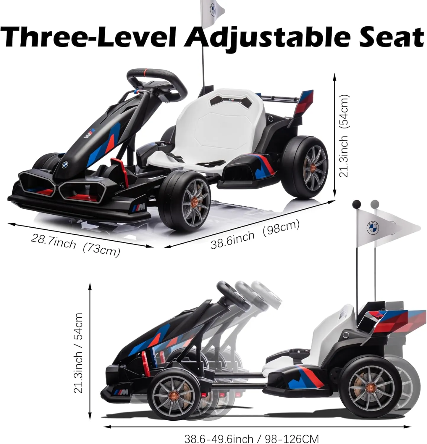 24V Licensed BMW Electric Go Kart, 7.5 MPH Drift Kart with 200W Motor, Outdoor Driftable Kids Race Pedal Go Karting Car w/Adjustable Seat, Lights, for 6 Years Old, Black