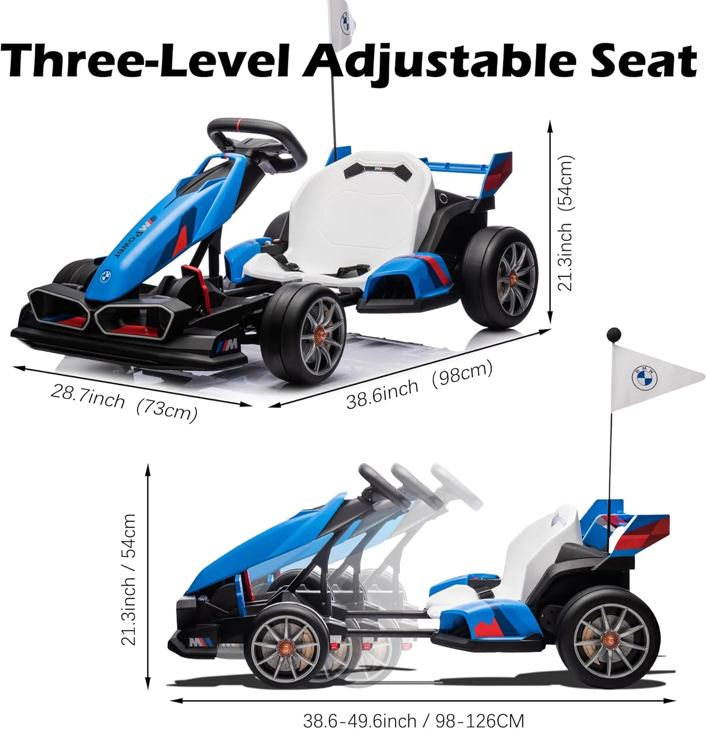 24V Licensed BMW Electric Go Kart, 7.5 MPH Drift Kart with 200W Motor, Outdoor Driftable Kids Race Pedal Go Karting Car w/Adjustable Seat, Lights, for 6 Years Old, Blue