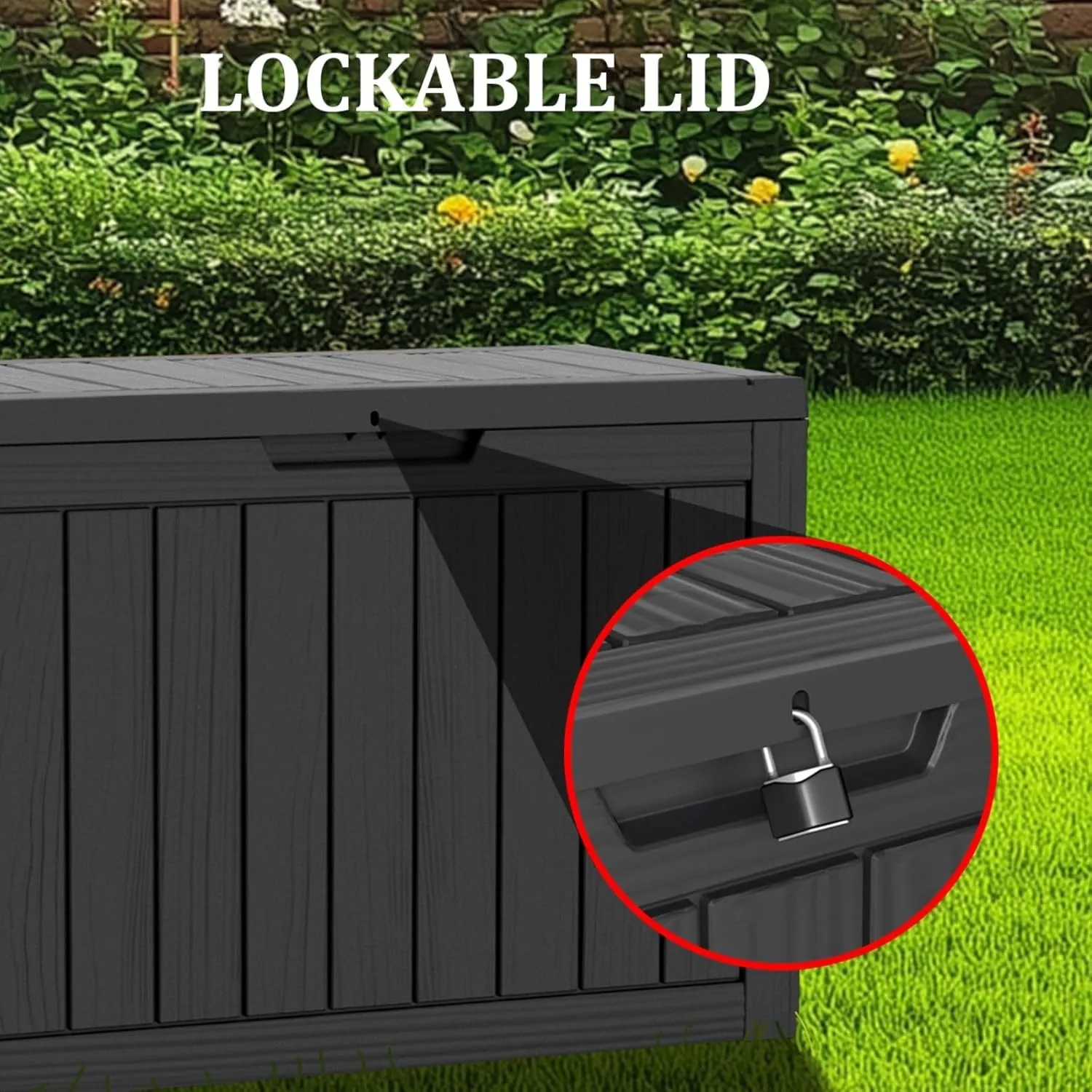 260 Gallon Waterproof Deck Box, Lockable Resin Storage Box for Patio Furniture Cushions Garden Tools and Outdoor Delivery Storage, Black