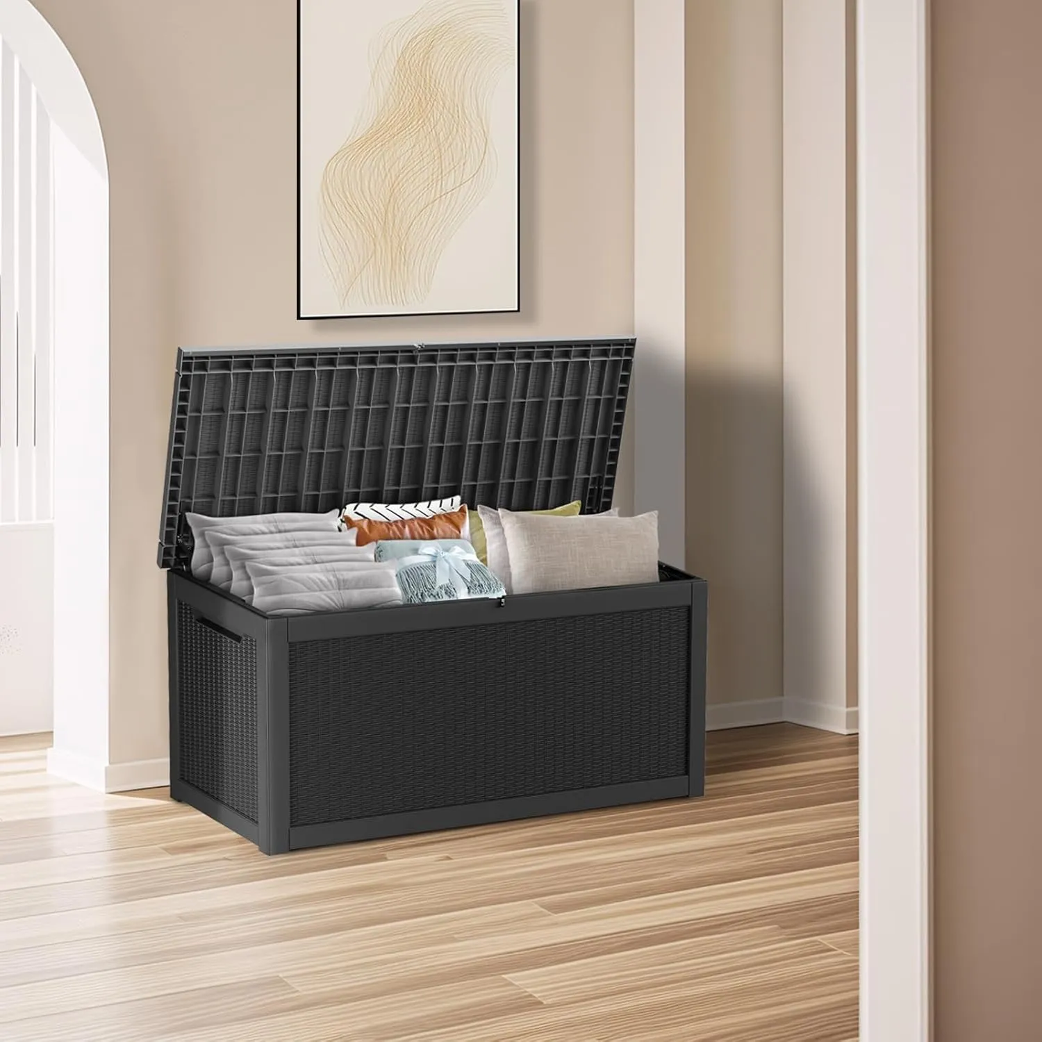 260 Gallon Waterproof Deck Box, Lockable Resin Storage Box for Patio Furniture Cushions Garden Tools and Outdoor Delivery Storage, Black