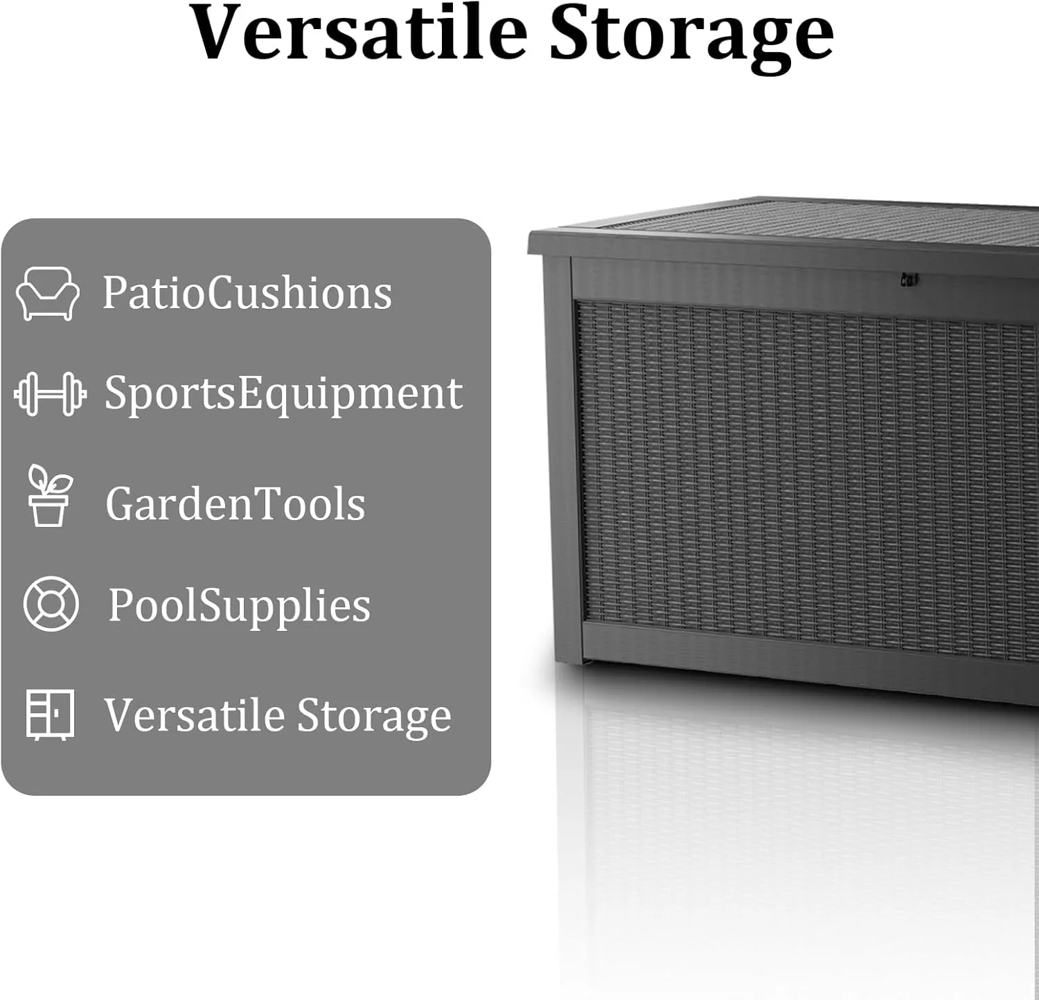 260 Gallon Waterproof Deck Box, Lockable Resin Storage Box for Patio Furniture Cushions Garden Tools and Outdoor Delivery Storage, Black