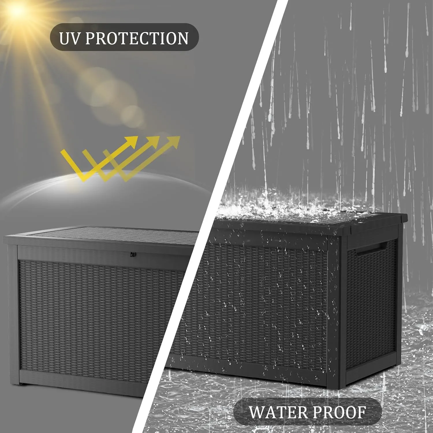 260 Gallon Waterproof Deck Box, Lockable Resin Storage Box for Patio Furniture Cushions Garden Tools and Outdoor Delivery Storage, Black
