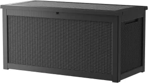 260 Gallon Waterproof Deck Box, Lockable Resin Storage Box for Patio Furniture Cushions Garden Tools and Outdoor Delivery Storage, Black