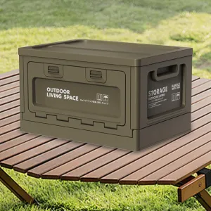 27L Camping Storage Box with Table Function, Stackable Storage Bin Collapsible Trunk Organizers, Multifunctional Storage Container & Chuck Box for Picnics Home Car RV Storage