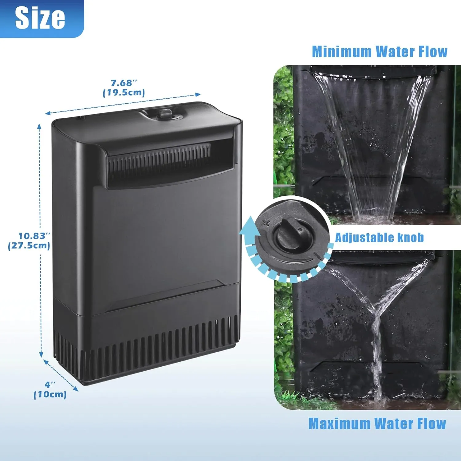 290GPH Turtle Tank Filter for 20-55 Gallon, Turtle Filter Low Water Level Available and Flow Adjustable, Turtle Water Filter for Shrimps Amphibians Turtle Tank Saltwater Freshwater Crystal Clear