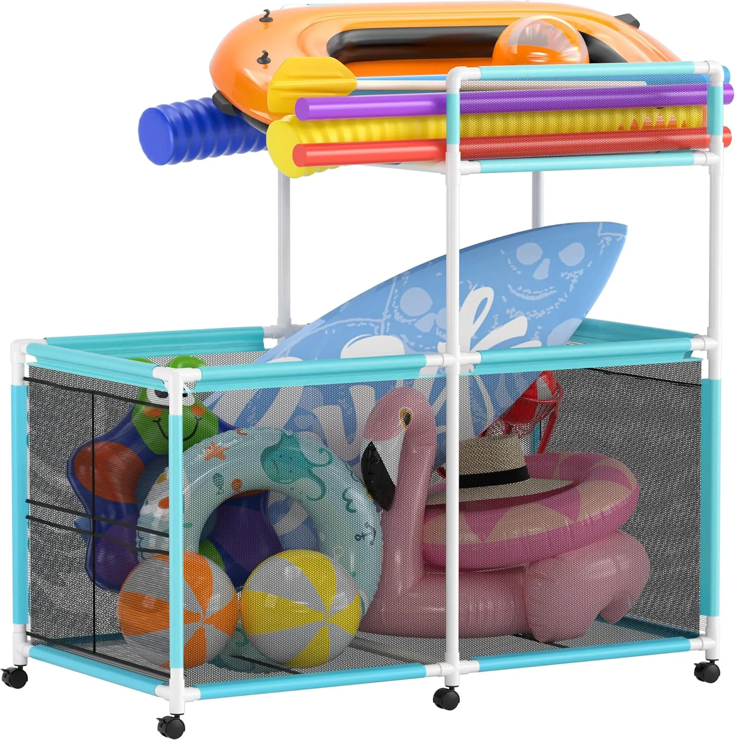 295 Gallon Pool Float Storage, Rolling Pool Storage Bin, Mesh Swimming Pool Toy Storage, Pool Noodle Holder for Toys, Floats, Balls and Floats Equipment