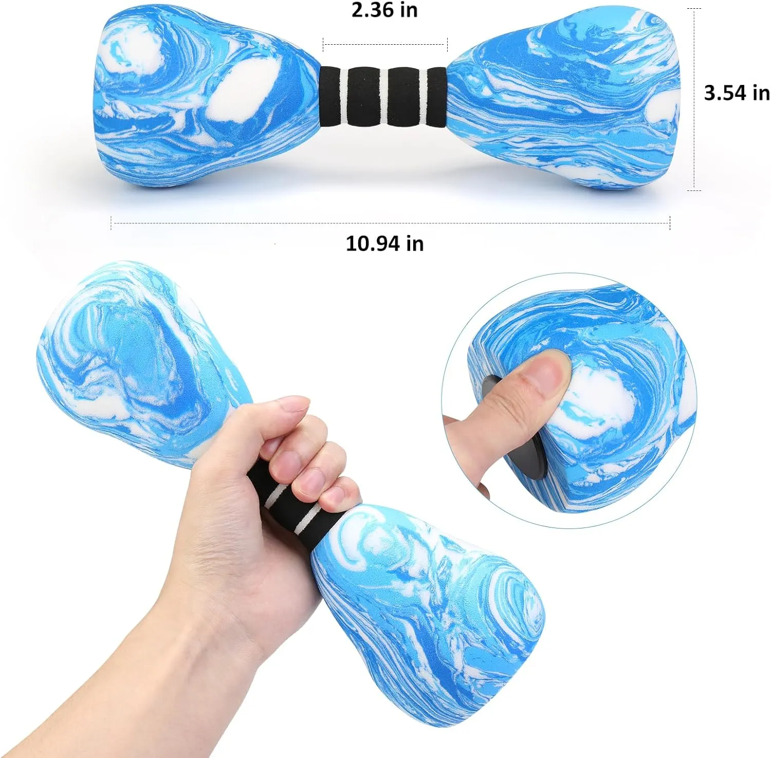 2PACK Aquatic Exercise Dumbbells, EVA Foam Barbells, Water Weights for Pool Exercise, Water Dumbbells for Men Women Water Workouts, Swimming Training