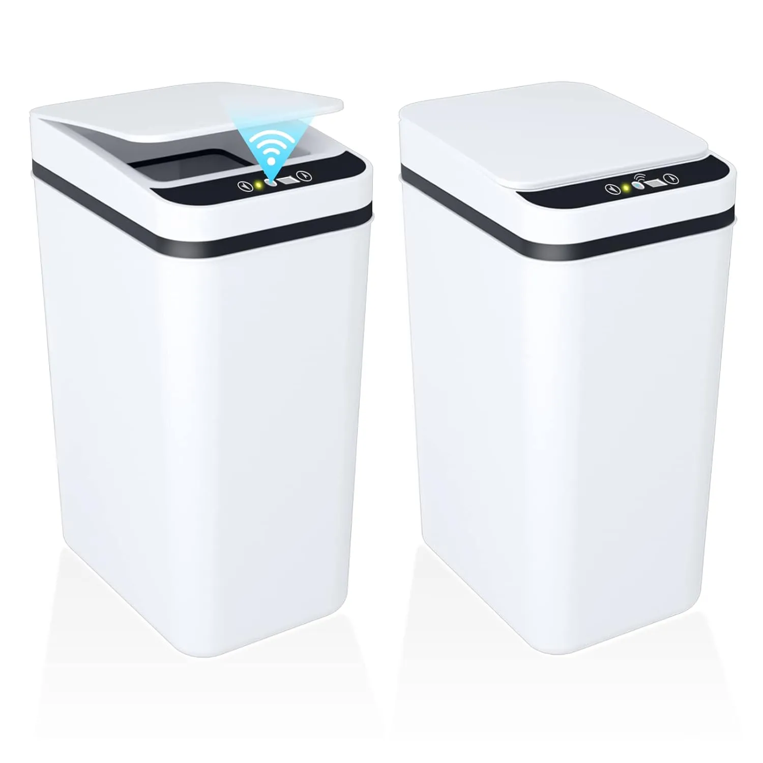 2Pack Bathroom Small Trash Can with Lid, 2.6 Gallon Touchless Automatic Garbage Can Slim Waterproof Motion Sensor Smart Trash Bin for Bedroom, Office, Living Room -White