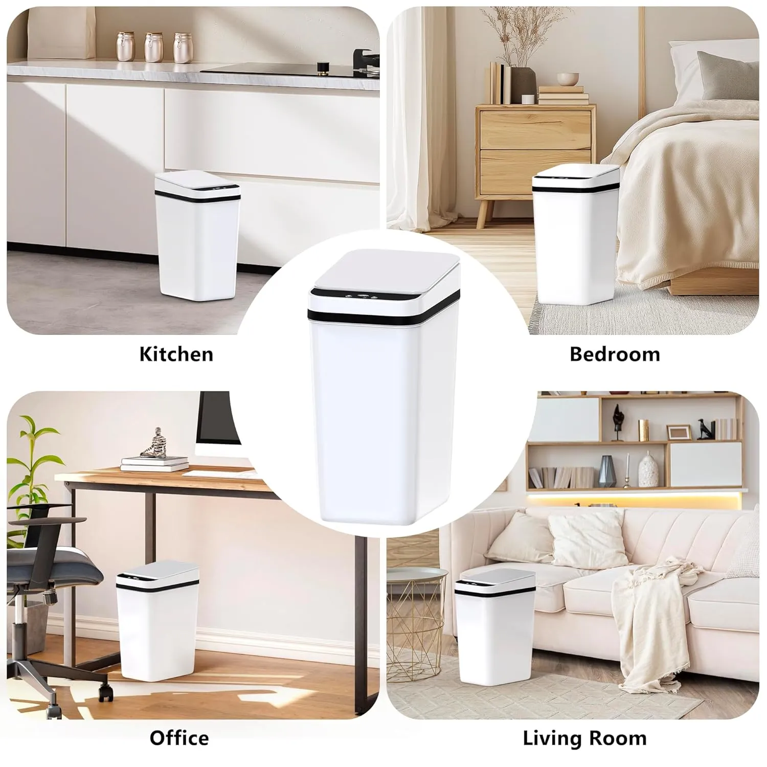 2Pack Bathroom Small Trash Can with Lid, 2.6 Gallon Touchless Automatic Garbage Can Slim Waterproof Motion Sensor Smart Trash Bin for Bedroom, Office, Living Room -White