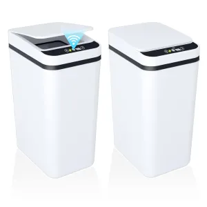 2Pack Bathroom Small Trash Can with Lid, 2.6 Gallon Touchless Automatic Garbage Can Slim Waterproof Motion Sensor Smart Trash Bin for Bedroom, Office, Living Room -White