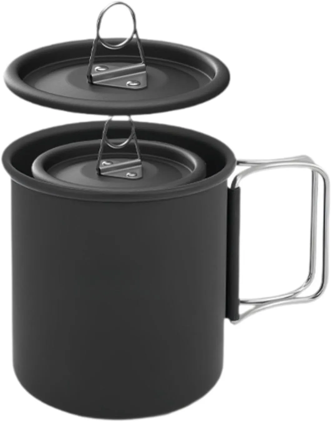 2Pcs Aluminum Water Cups Tea Pots with Foldable Handle, Tableware Fishing Water Mugs Camping Tea Coffee Mugs for Backpacking