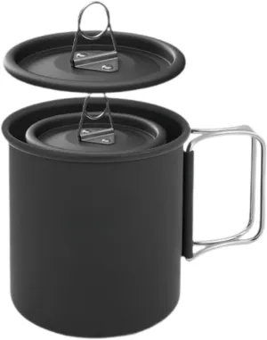 2Pcs Aluminum Water Cups Tea Pots with Foldable Handle, Tableware Fishing Water Mugs Camping Tea Coffee Mugs for Backpacking