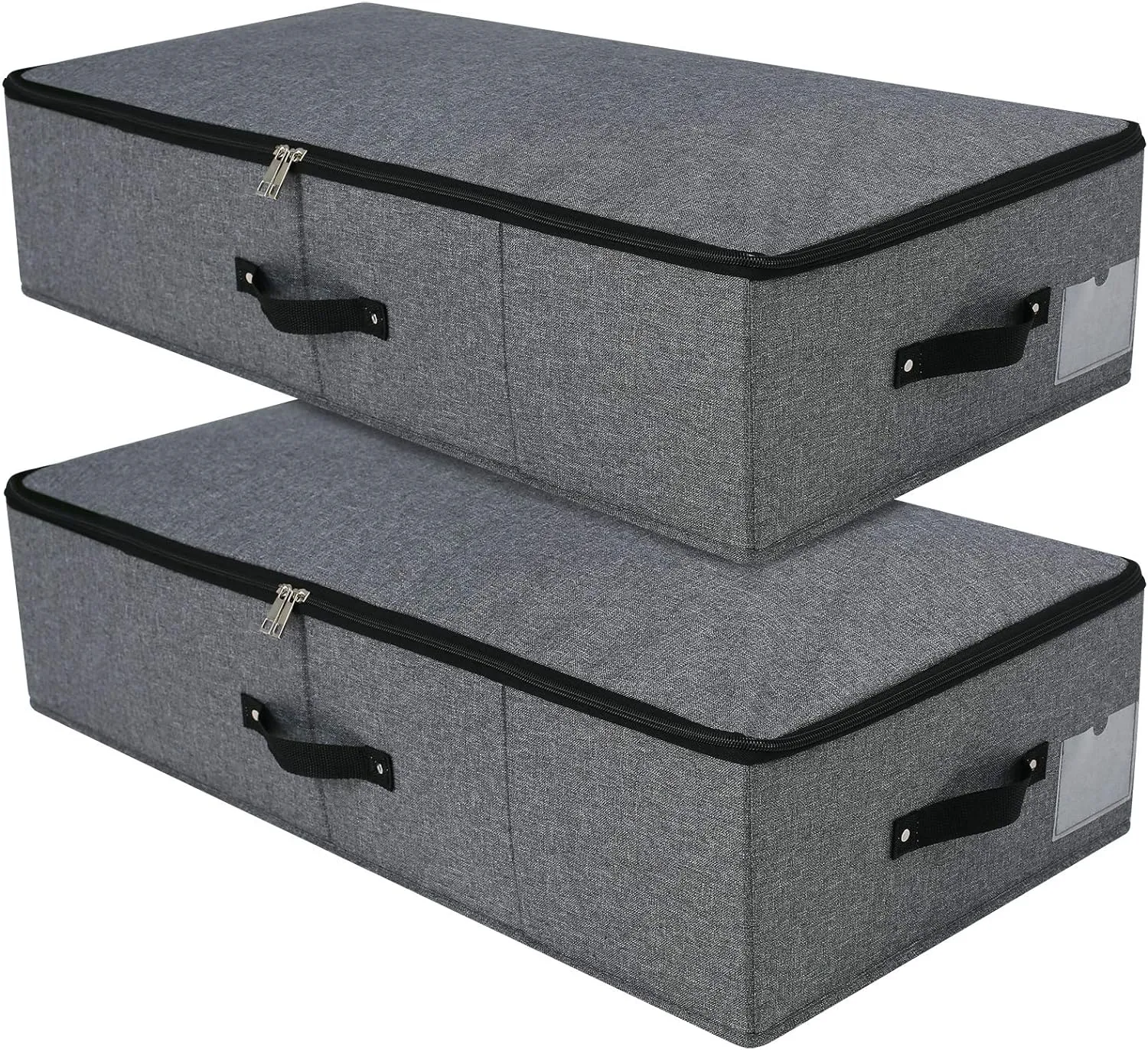 2PCS Foldable Under Bed Storage Box with Plastic Support Liner, Handles, Zipper lid, Blankets Clothes Comforters Storage Bin Organizer for Bedroom and Closet, 29×15×7inch, Black Grey