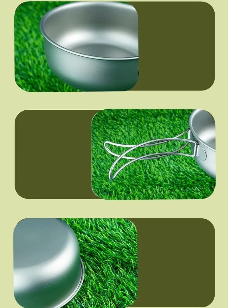 2PCS Outdoor Pure Titanium Frying Pan 700ML Portable Tableware for Home Camping