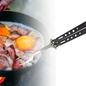 2xButterfly Spoon, Stainless Steel Butterfly Fork, Portable Outdoor Tableware Cooking Foldable Utensil for Hiking Hunting, 4 Pcs