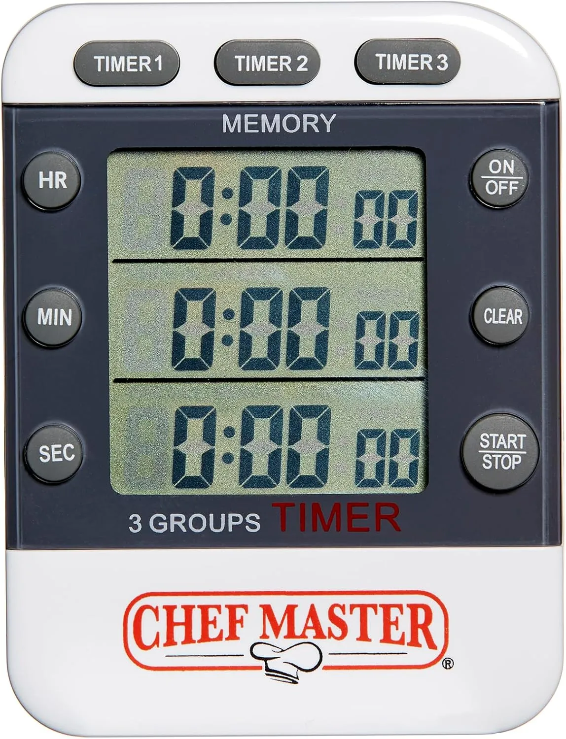 3-Channel Digital Timer, Triple Channel Count Up/Down Kitchen Digital Timer for Cooking, Roasting, Grilling, Marinade, Boiling & Baking, Pocket Clip, Stand & Magnet for Hands Free by Chef Master 90271