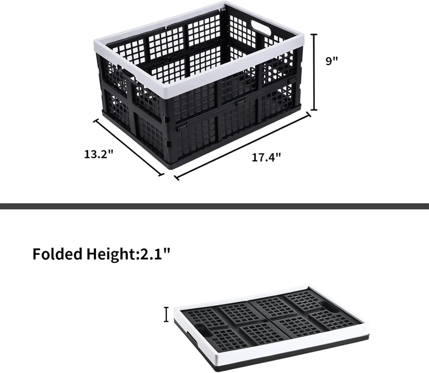3-Pack Plastic Collapsible Storage Crates-30L,Foldable Plastic Crates for Storage (Black Gray)