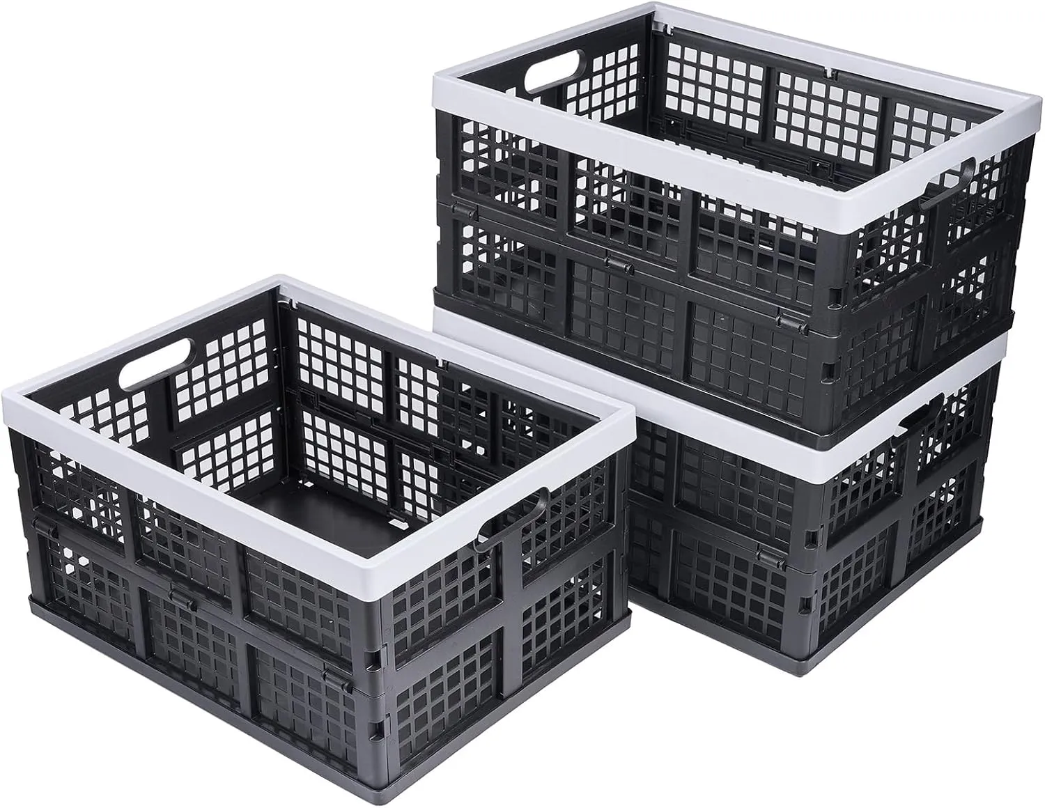 3-Pack Plastic Collapsible Storage Crates-30L,Foldable Plastic Crates for Storage (Black Gray)