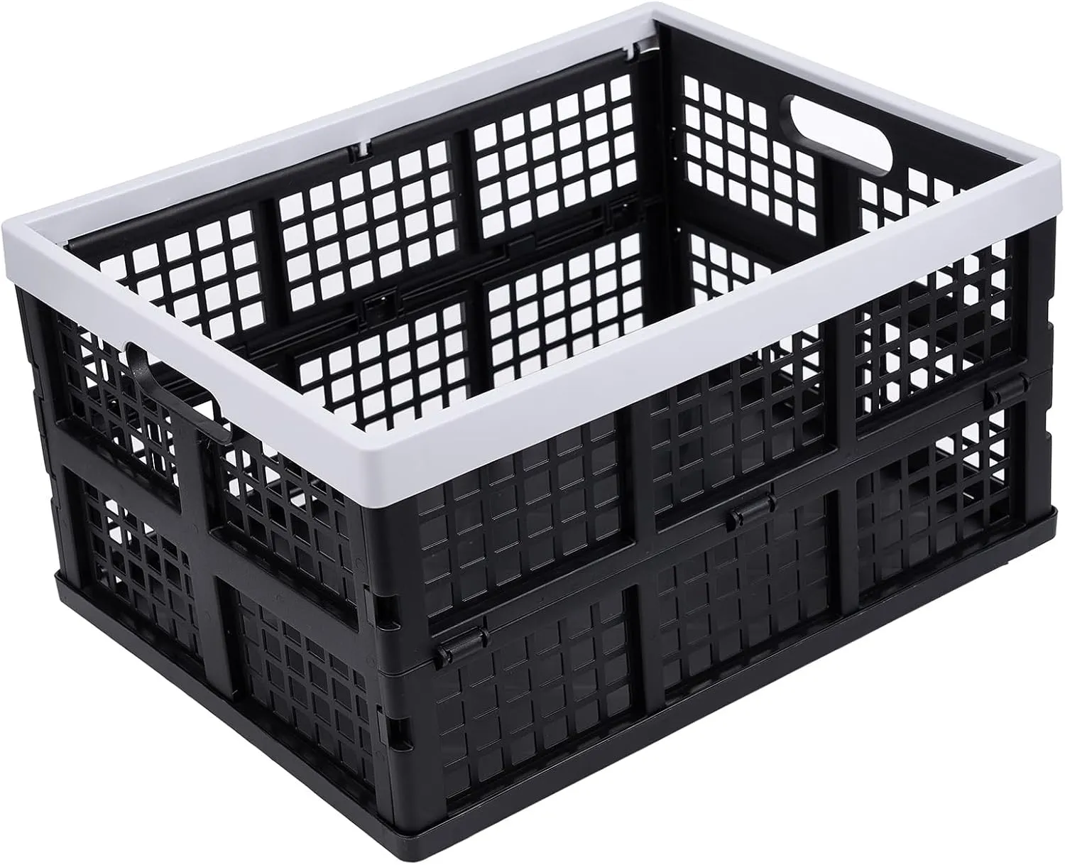 3-Pack Plastic Collapsible Storage Crates-30L,Foldable Plastic Crates for Storage (Black Gray)