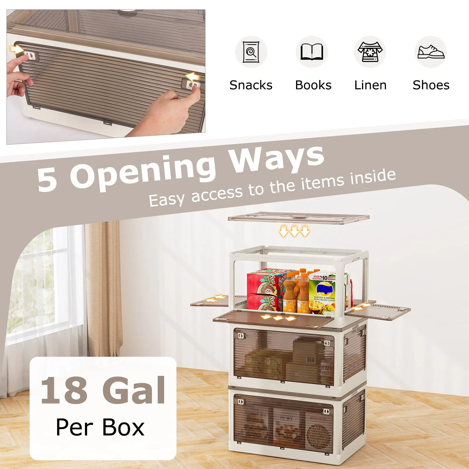3-Pack Stackable Storage Bins with Lids with 5 Opening Ways-18 Gal