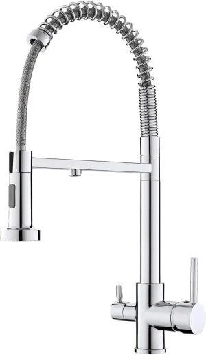 3 Way Kitchen Faucet with Pull Down Sprayer, Commercial Brass Kitchen Sink Faucet with Drinking Water Faucet for Water Filtration System or Pot Filler Faucet,Chrome