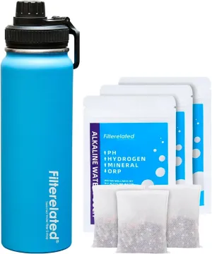 30 oz stainless steel alkaline water cup 3 bags of alkaline water filtration bag - alkaline hydrogen rich water filtration system - pH 9.5 