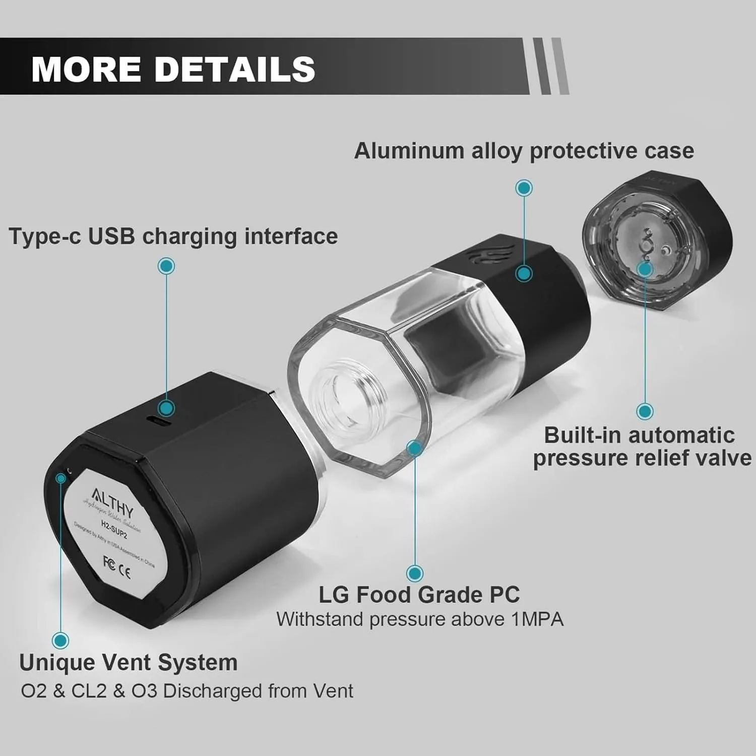 300ML Portable Hydrogen Rich Water Cup, Hydrogen Generator Water Filter, USB Charging Electrolyte Water Cup, 5000PPB High Concentration Health Bottle
