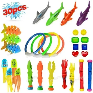 30PCS Pool Diving Toys Set-Includes Sharks, Fish, Rings, Jellyfish, Underwater Treasures, and More – Fun Swimming Pool Toys for Kids, Teens & Adults