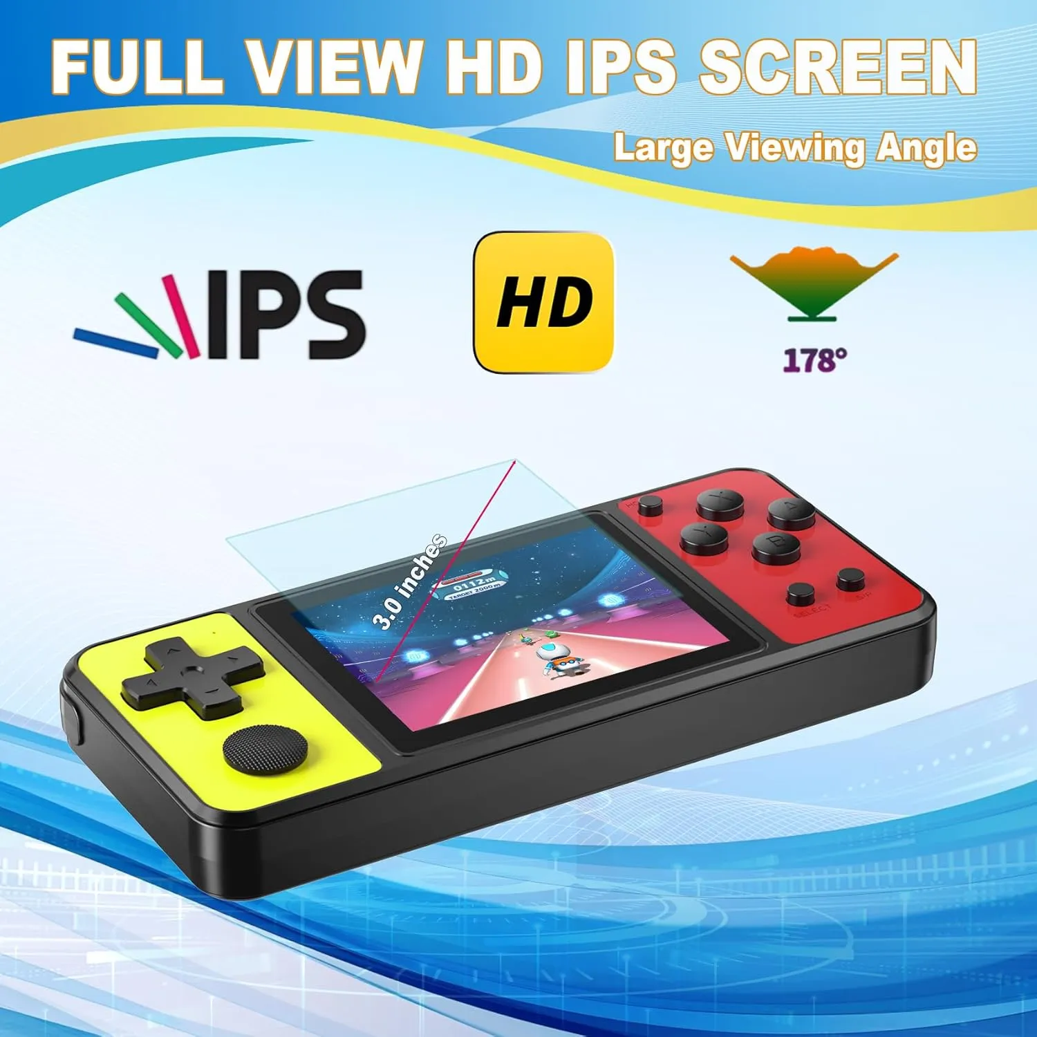 32 Bit Handheld Games for Kids Built-in 139 Video Games,3.0" IPS Screen Rechargeable Portable Arcade Gaming Player,Electronic Toys for Boys Girls Birthday Xmas Gift Yellow-Red