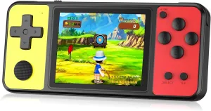 32 Bit Handheld Games for Kids Built-in 139 Video Games,3.0" IPS Screen Rechargeable Portable Arcade Gaming Player,Electronic Toys for Boys Girls Birthday Xmas Gift Yellow-Red