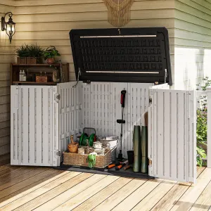 36 Cu.Ft Outdoor Storage Cabinet with High Polymer Material Outdoor Trash Can Storage Shed Waterproof Outdoor Storage Horizontal Storage Shed for Garbage Bin, Generator, and Lawnmower, White