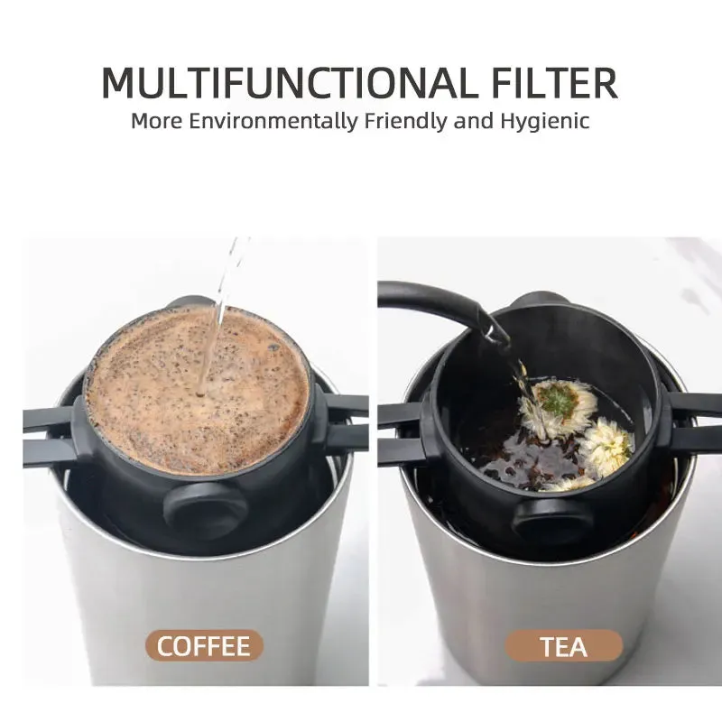 380ml/510ml Coffee Filter Portable Reusable Double Layer Stainless Steel Coffee Cup Coffee Dripper Cup Set Coffee Appliances