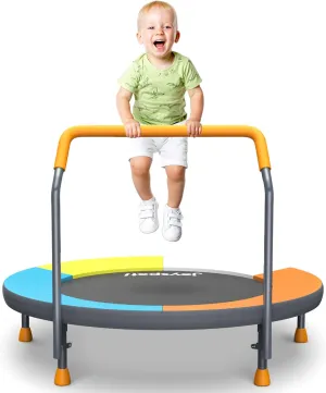 3FT Foldable Trampoline for Kids - 36” Mini Small Trampoline with Handle Bar, Height-Adjustable, Max Load 100LBS, Ideal for Toddler Baby Jumping Mats & Outdoor Workout Adventures
