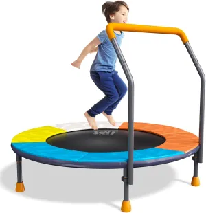 3FT Foldable Trampoline for Kids, 36” Mini Small Trampoline with Handle Bar Indoor Outdoor, Height-Adjustable,Max Load 150LBS,Toddler Baby Jumping Mat,Fitness Recreational Trampoline Garden Workout