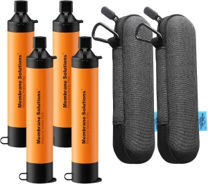4 Pack Personal Water Filter Straw Orange Bundle with 2Pcs Carrying Case Protective Covers