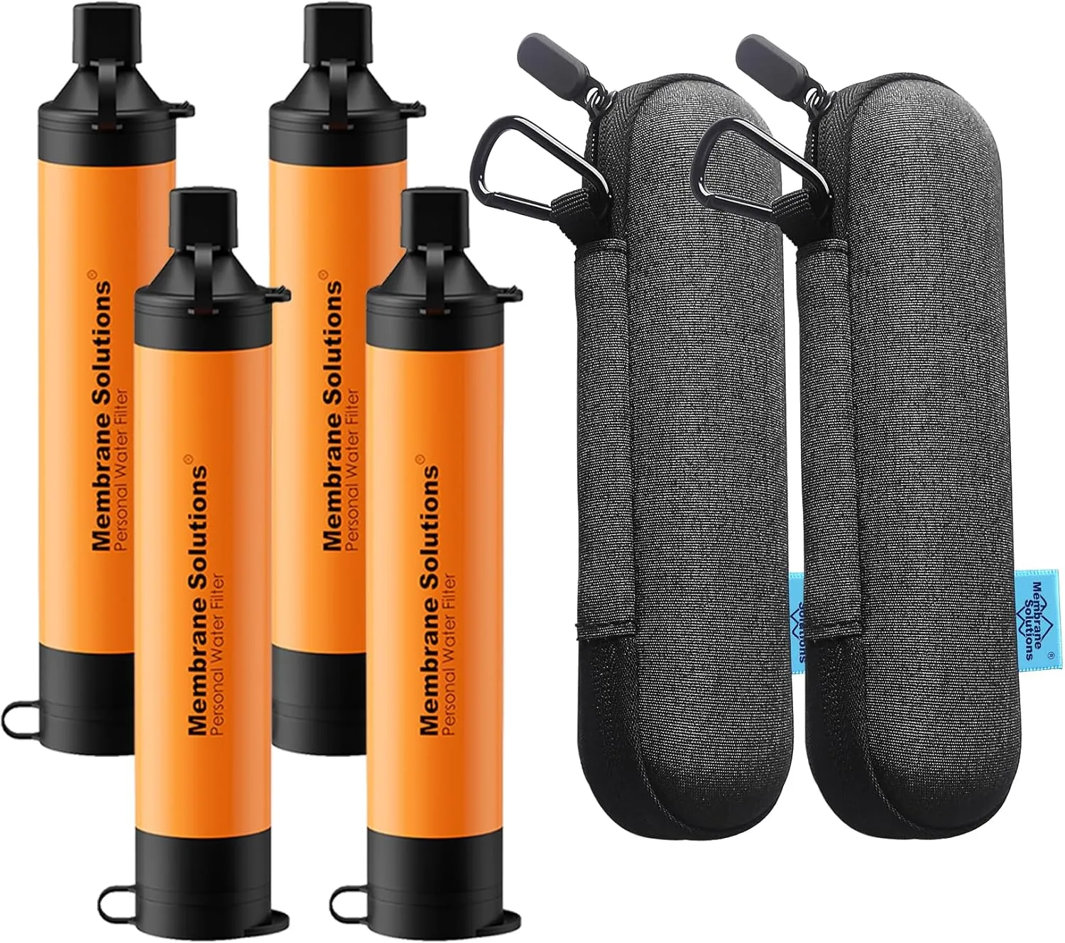 4 Pack Personal Water Filter Straw Orange Bundle with 2Pcs Carrying Case Protective Covers