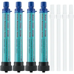 4 Pack Water Filter Straw Outdoor Portable Personal Water Filter Straw Water Purifier Survival Gear and Equipment for Hiking Camping Travel and Emergency Blue