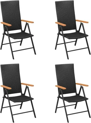 4 Pcs Poly Rattan Black Patio Chairs Outdoor Lounge Chairs with 7-Position Reclining Backrest Foldable PE Rattan Aluminum Frame for Garden Terrace Patio