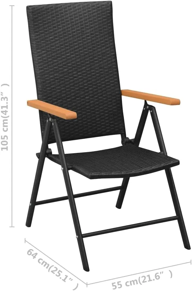 4 Pcs Poly Rattan Black Patio Chairs Outdoor Lounge Chairs with 7-Position Reclining Backrest Foldable PE Rattan Aluminum Frame for Garden Terrace Patio
